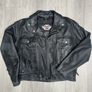 Vintage Harley Davidson Leather Motorcycle Jacket Men's L Black Lined Distressed
